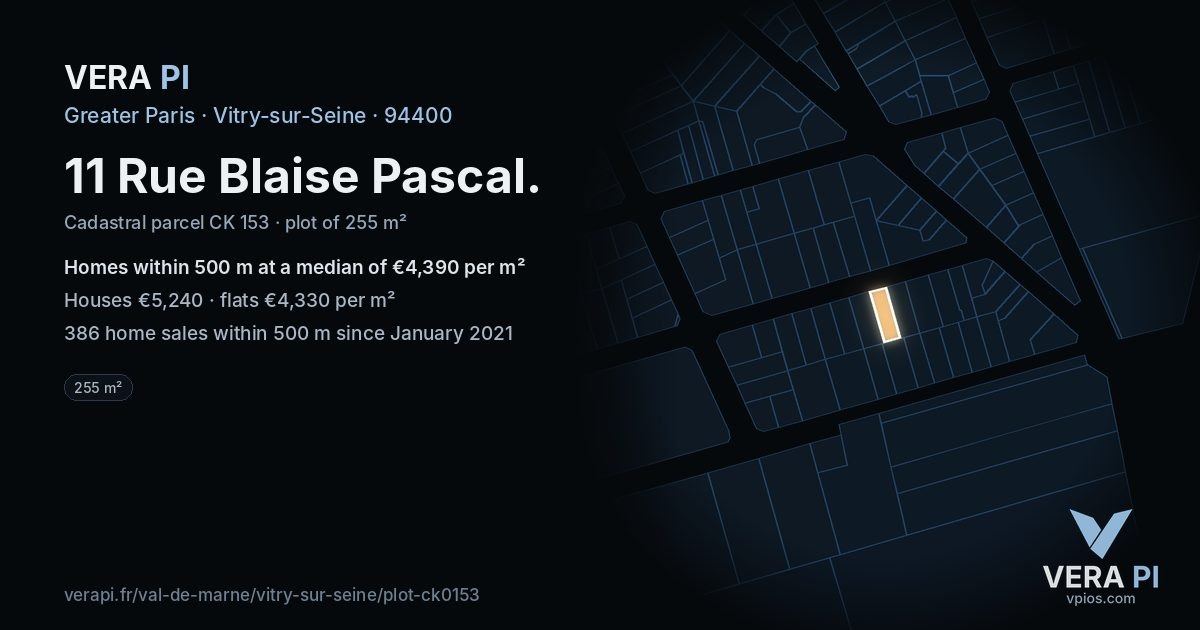 11 Rue Blaise Pascal, Vitry-sur-Seine at night – the plot lit, the parcels around coloured by the prices near them