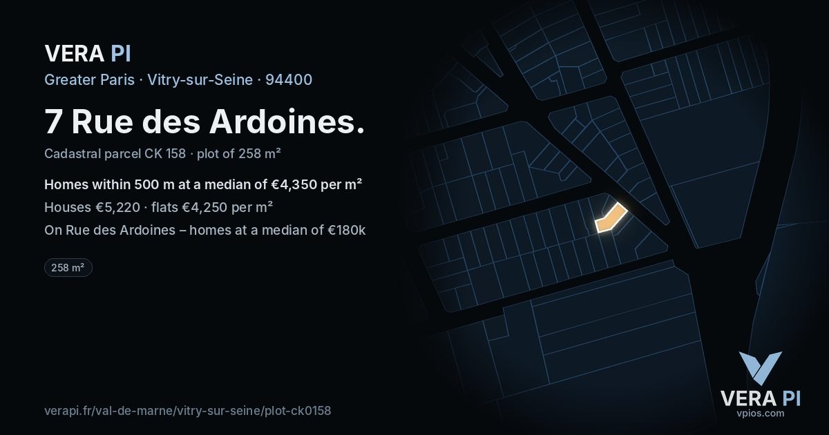 7 Rue des Ardoines, Vitry-sur-Seine at night – the plot lit, the parcels around coloured by the prices near them