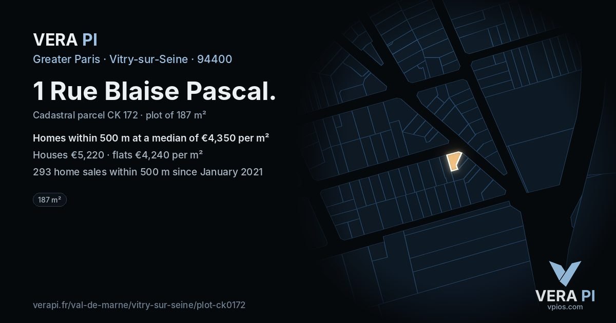 1 Rue Blaise Pascal, Vitry-sur-Seine at night – the plot lit, the parcels around coloured by the prices near them