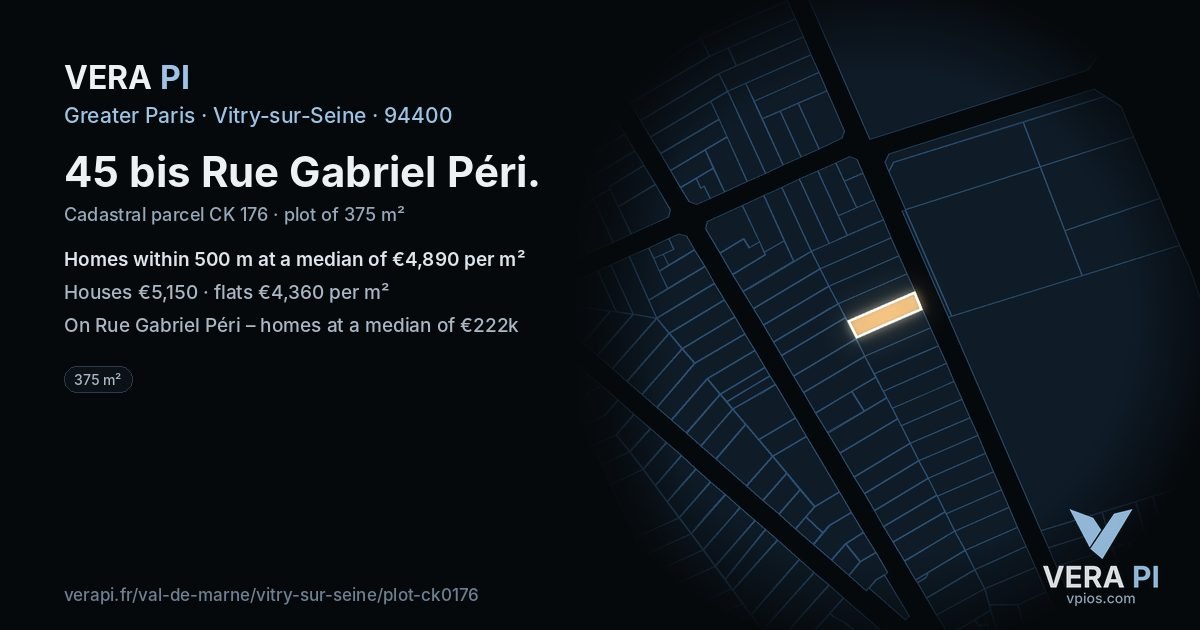 45 bis Rue Gabriel Péri, Vitry-sur-Seine at night – the plot lit, the parcels around coloured by the prices near them
