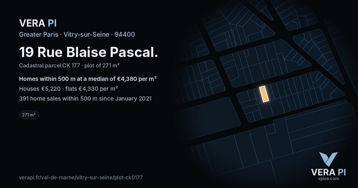 19 Rue Blaise Pascal, Vitry-sur-Seine at night – the plot lit, the parcels around coloured by the prices near them