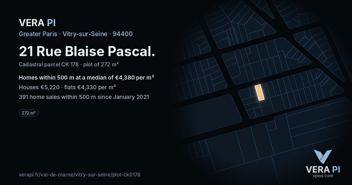 21 Rue Blaise Pascal, Vitry-sur-Seine at night – the plot lit, the parcels around coloured by the prices near them