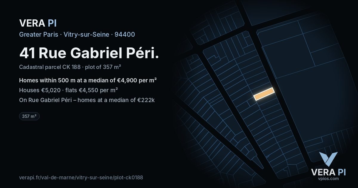 41 Rue Gabriel Péri, Vitry-sur-Seine at night – the plot lit, the parcels around coloured by the prices near them