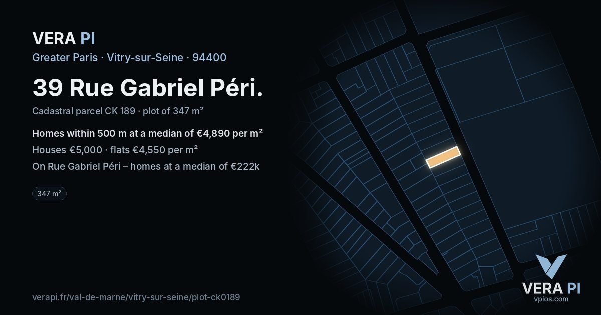 39 Rue Gabriel Péri, Vitry-sur-Seine at night – the plot lit, the parcels around coloured by the prices near them