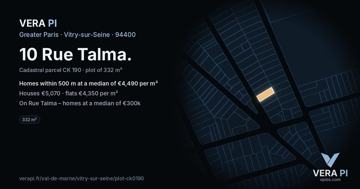 10 Rue Talma, Vitry-sur-Seine at night – the plot lit, the parcels around coloured by the prices near them