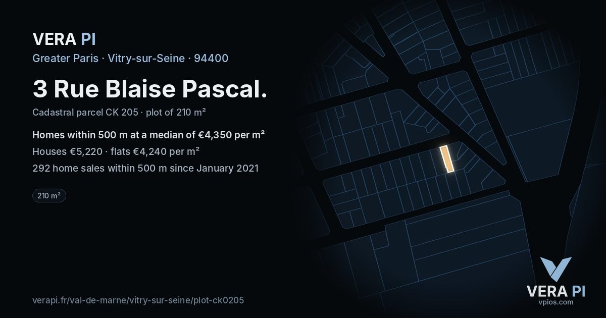 3 Rue Blaise Pascal, Vitry-sur-Seine at night – the plot lit, the parcels around coloured by the prices near them