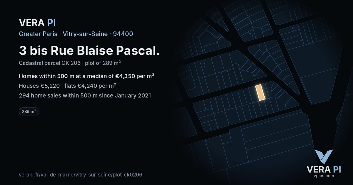 3 bis Rue Blaise Pascal, Vitry-sur-Seine at night – the plot lit, the parcels around coloured by the prices near them