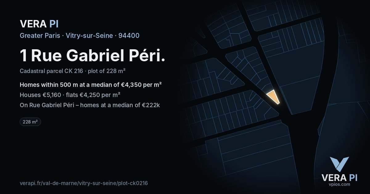 1 Rue Gabriel Péri, Vitry-sur-Seine at night – the plot lit, the parcels around coloured by the prices near them