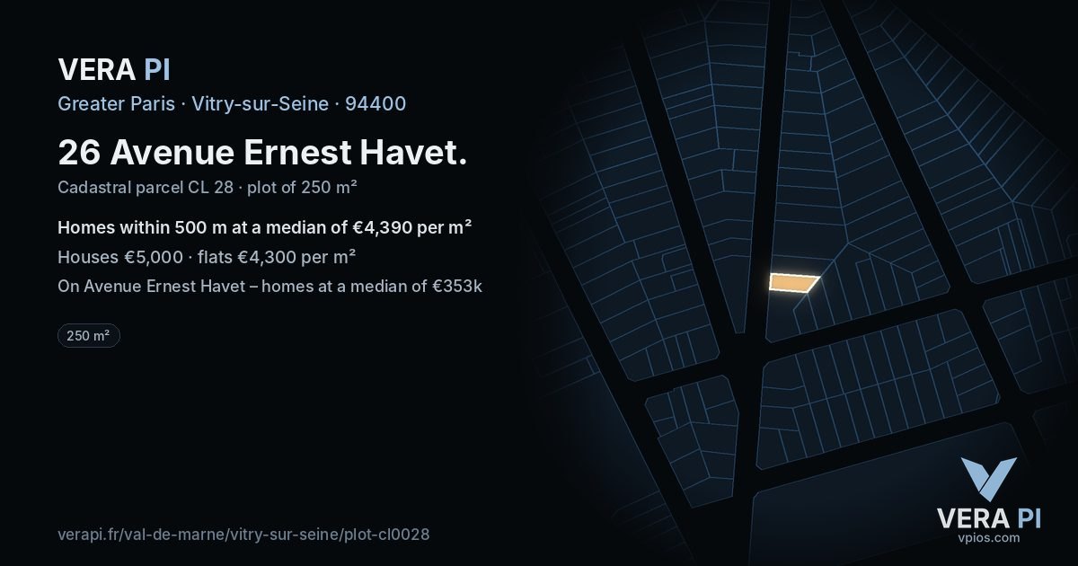 26 Avenue Ernest Havet, Vitry-sur-Seine at night – the plot lit, the parcels around coloured by the prices near them