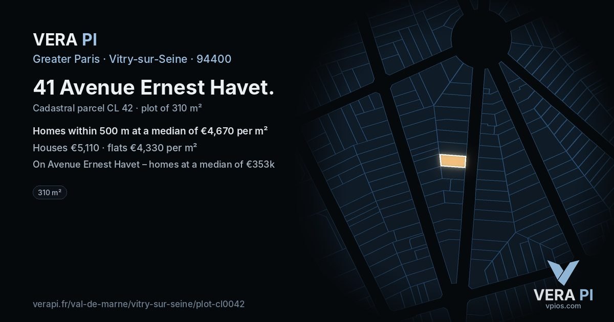 41 Avenue Ernest Havet, Vitry-sur-Seine at night – the plot lit, the parcels around coloured by the prices near them