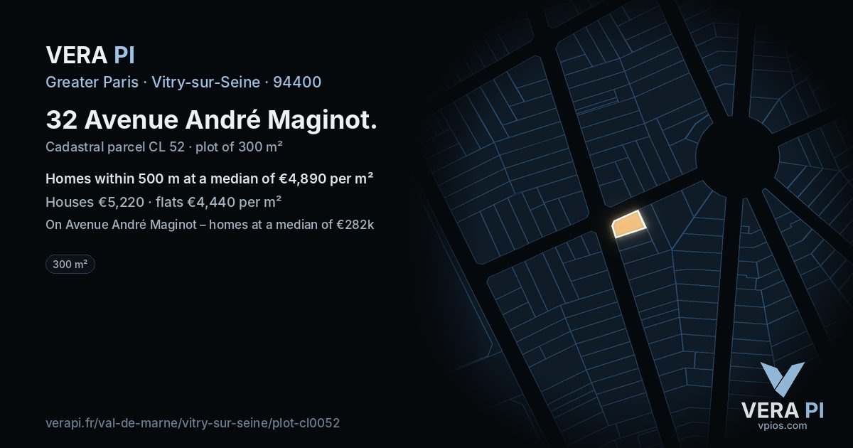 32 Avenue André Maginot, Vitry-sur-Seine at night – the plot lit, the parcels around coloured by the prices near them