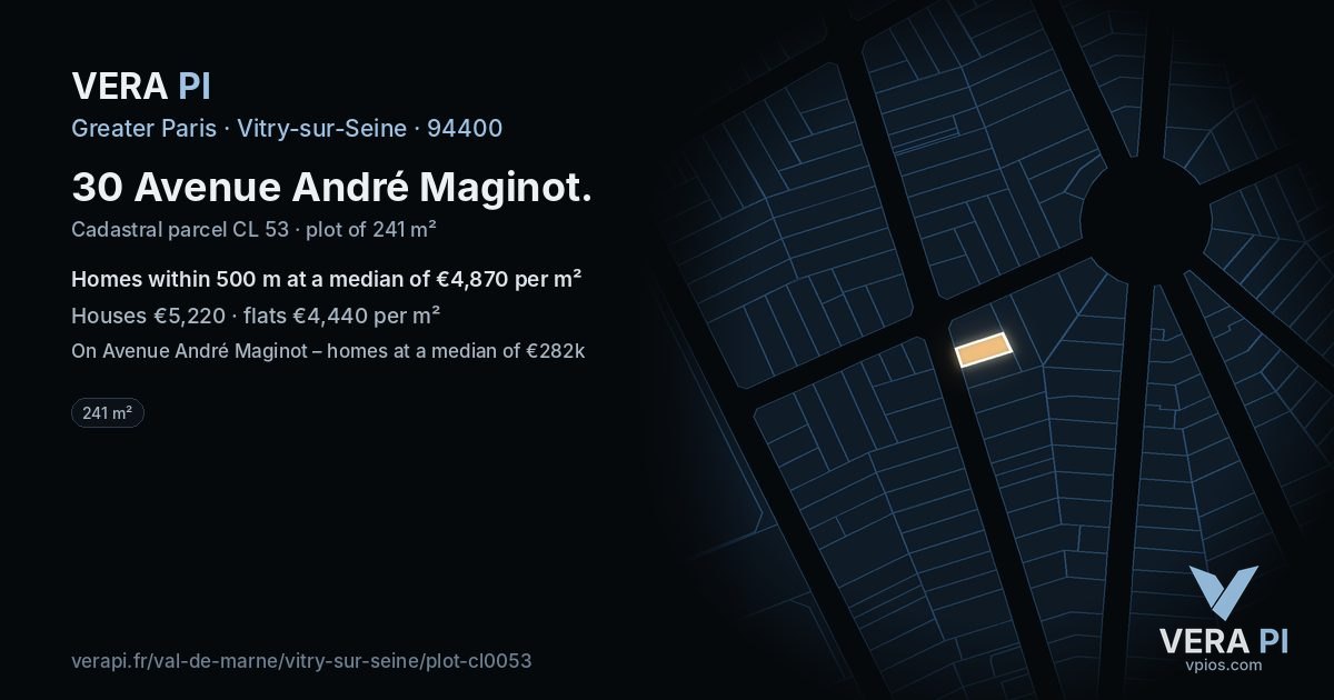 30 Avenue André Maginot, Vitry-sur-Seine at night – the plot lit, the parcels around coloured by the prices near them