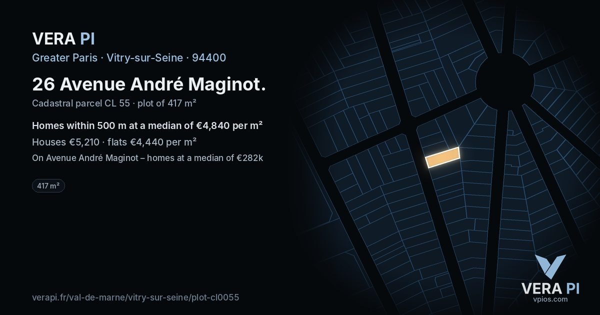 26 Avenue André Maginot, Vitry-sur-Seine at night – the plot lit, the parcels around coloured by the prices near them