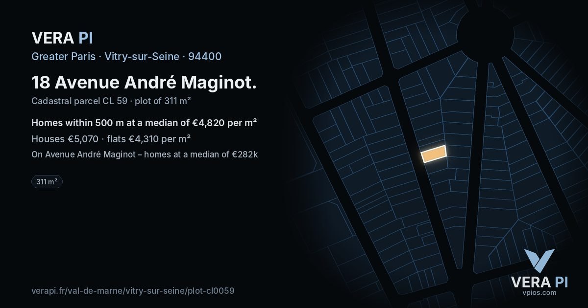 18 Avenue André Maginot, Vitry-sur-Seine at night – the plot lit, the parcels around coloured by the prices near them