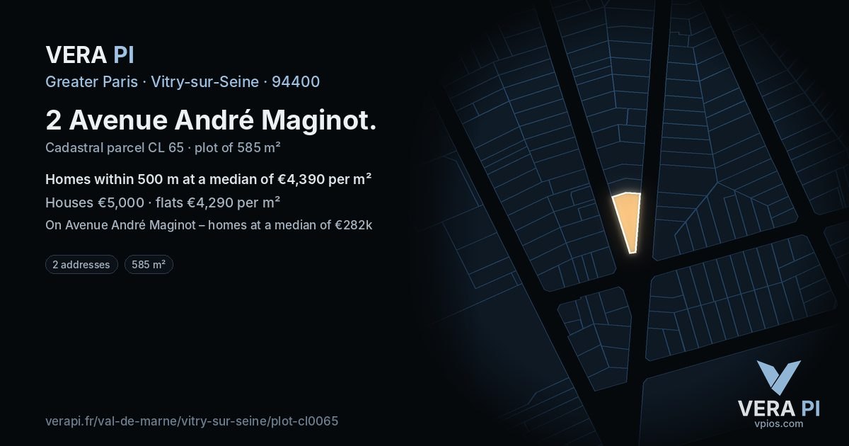 2 Avenue André Maginot, Vitry-sur-Seine at night – the plot lit, the parcels around coloured by the prices near them