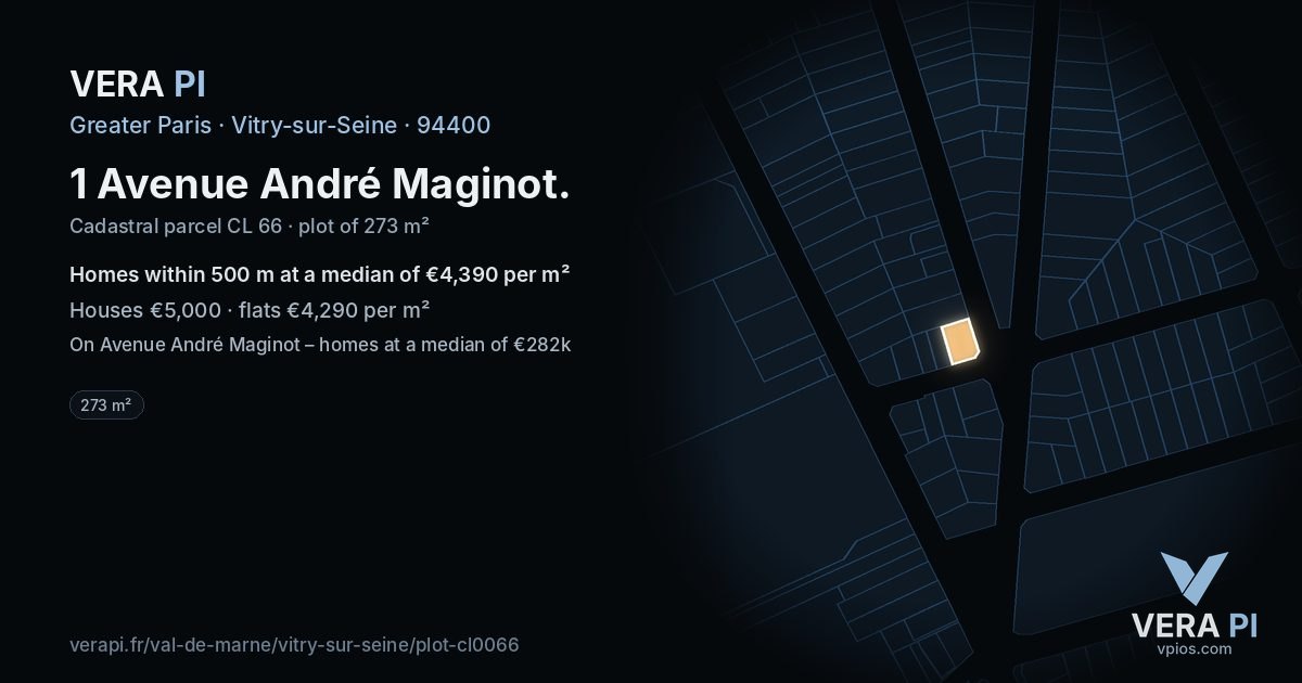 1 Avenue André Maginot, Vitry-sur-Seine at night – the plot lit, the parcels around coloured by the prices near them