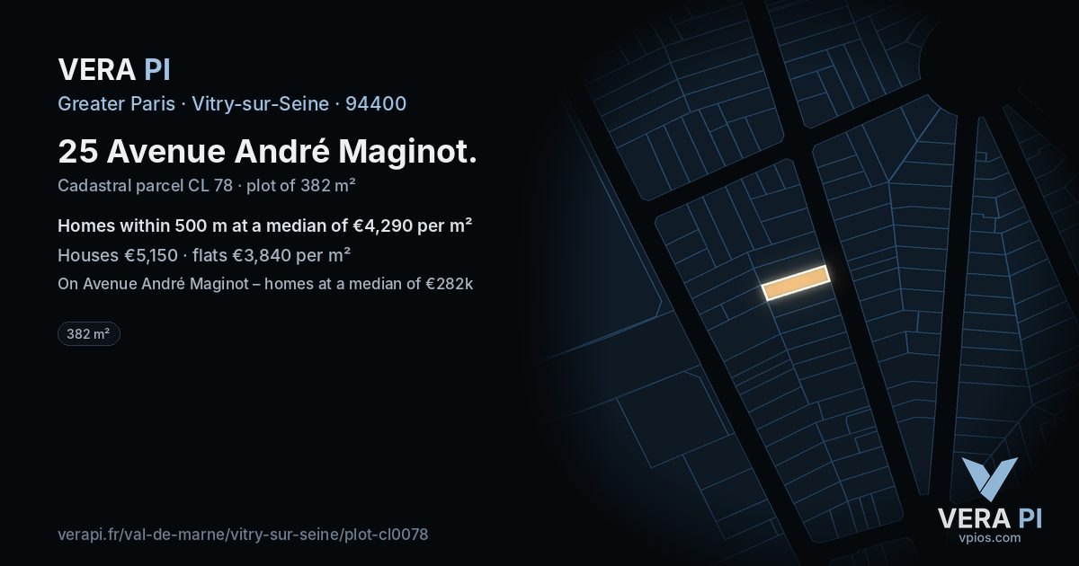 25 Avenue André Maginot, Vitry-sur-Seine at night – the plot lit, the parcels around coloured by the prices near them