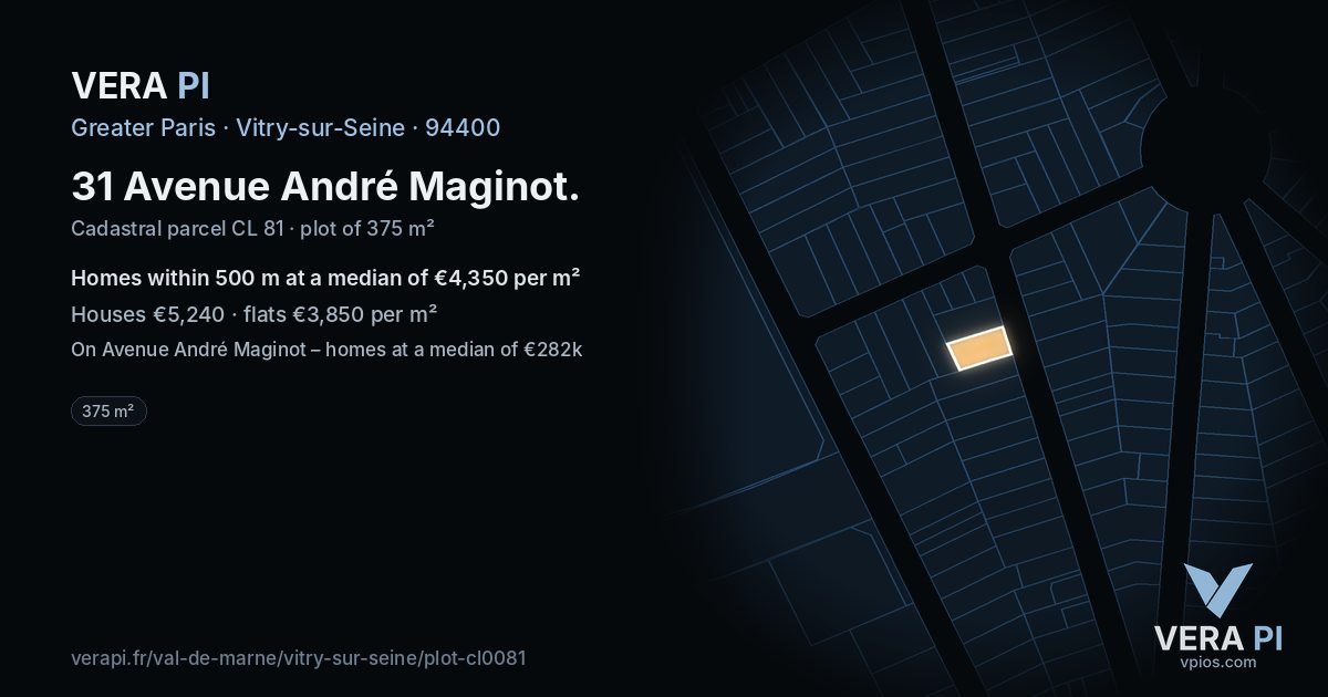 31 Avenue André Maginot, Vitry-sur-Seine at night – the plot lit, the parcels around coloured by the prices near them