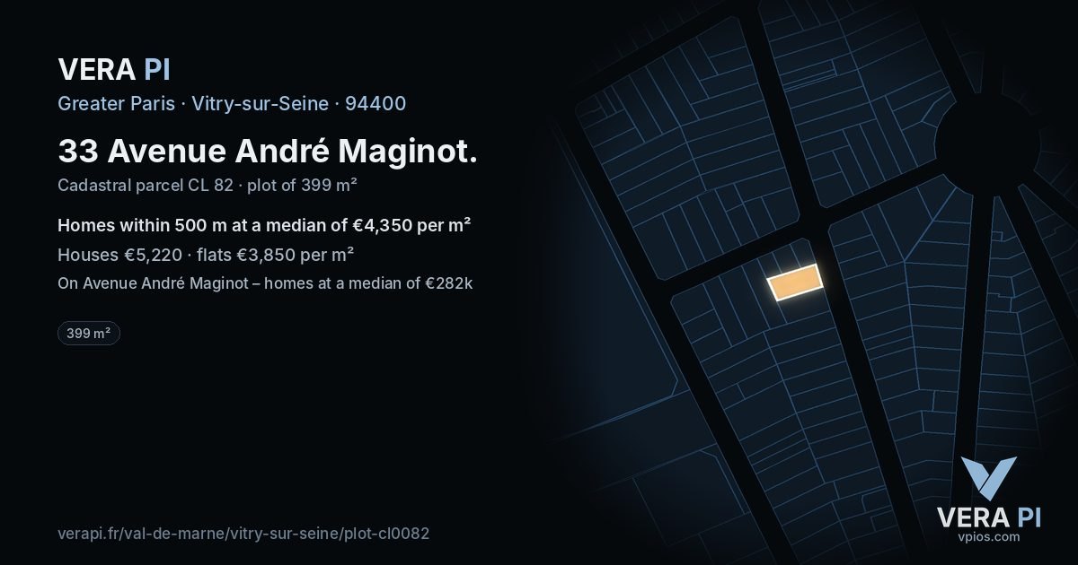 33 Avenue André Maginot, Vitry-sur-Seine at night – the plot lit, the parcels around coloured by the prices near them