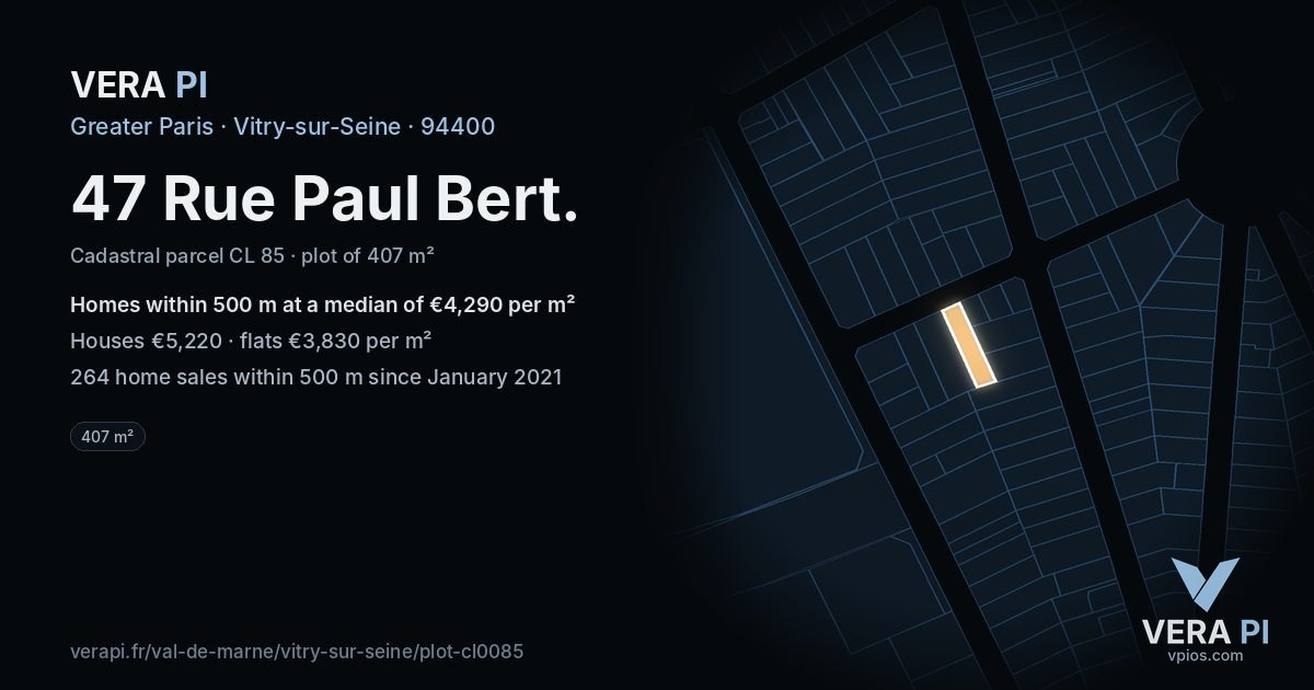 47 Rue Paul Bert, Vitry-sur-Seine at night – the plot lit, the parcels around coloured by the prices near them