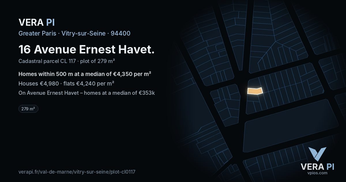 16 Avenue Ernest Havet, Vitry-sur-Seine at night – the plot lit, the parcels around coloured by the prices near them
