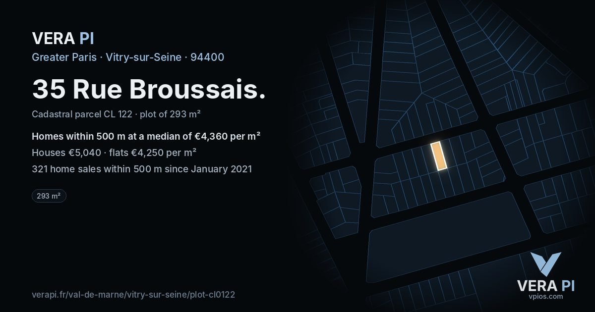 35 Rue Broussais, Vitry-sur-Seine at night – the plot lit, the parcels around coloured by the prices near them