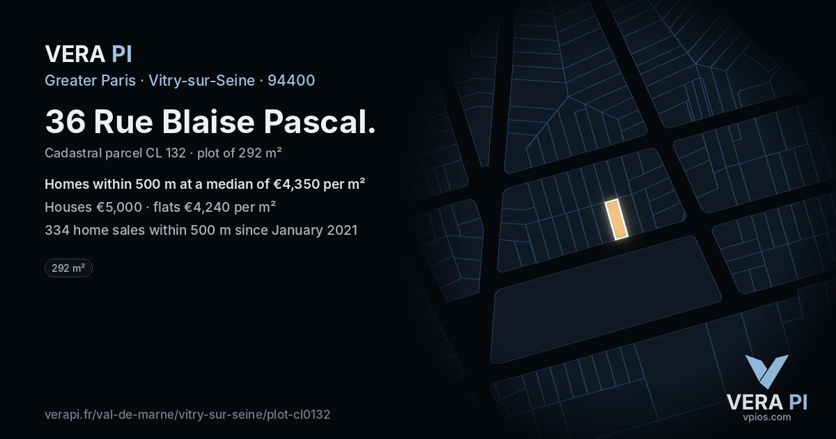 36 Rue Blaise Pascal, Vitry-sur-Seine at night – the plot lit, the parcels around coloured by the prices near them