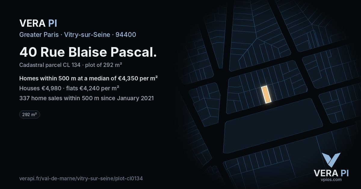 40 Rue Blaise Pascal, Vitry-sur-Seine at night – the plot lit, the parcels around coloured by the prices near them