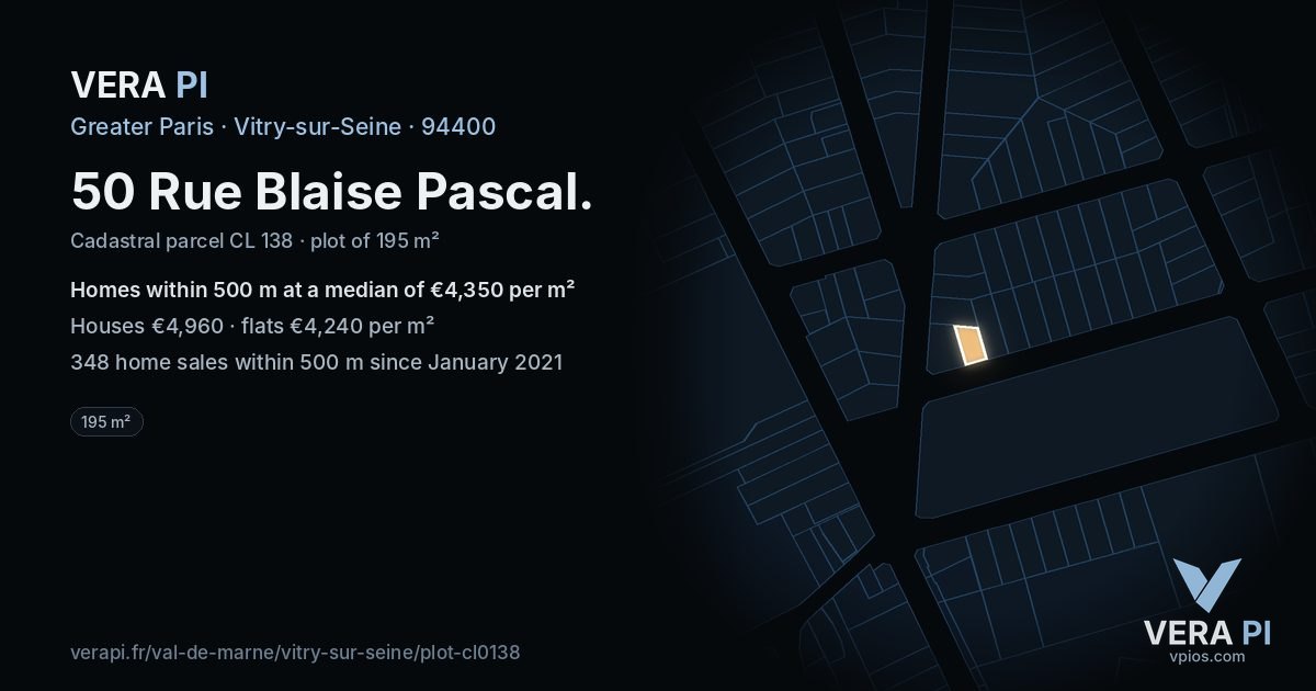 50 Rue Blaise Pascal, Vitry-sur-Seine at night – the plot lit, the parcels around coloured by the prices near them
