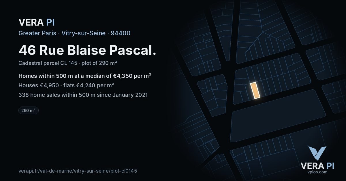 46 Rue Blaise Pascal, Vitry-sur-Seine at night – the plot lit, the parcels around coloured by the prices near them