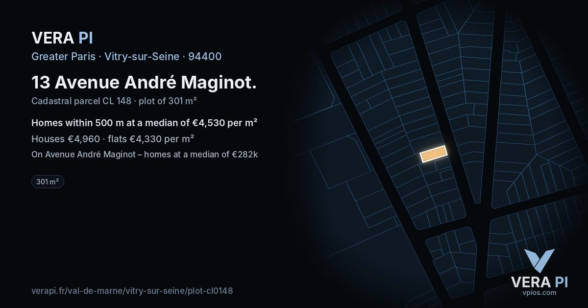 13 Avenue André Maginot, Vitry-sur-Seine at night – the plot lit, the parcels around coloured by the prices near them