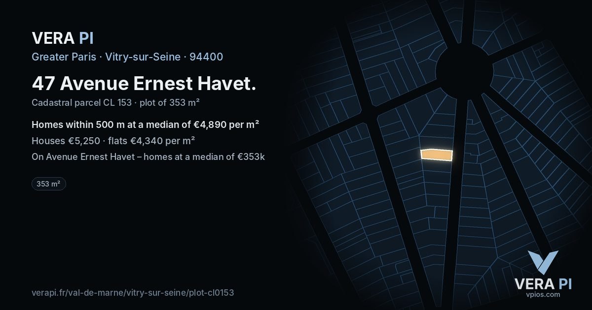 47 Avenue Ernest Havet, Vitry-sur-Seine at night – the plot lit, the parcels around coloured by the prices near them