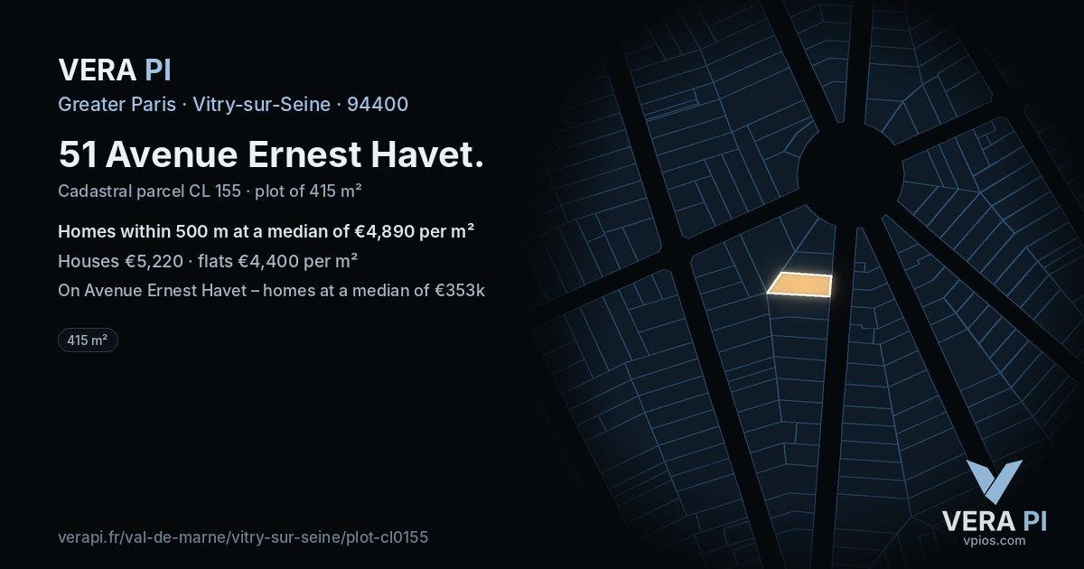 51 Avenue Ernest Havet, Vitry-sur-Seine at night – the plot lit, the parcels around coloured by the prices near them