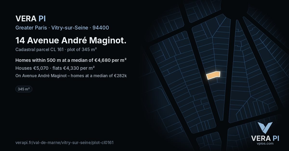 14 Avenue André Maginot, Vitry-sur-Seine at night – the plot lit, the parcels around coloured by the prices near them