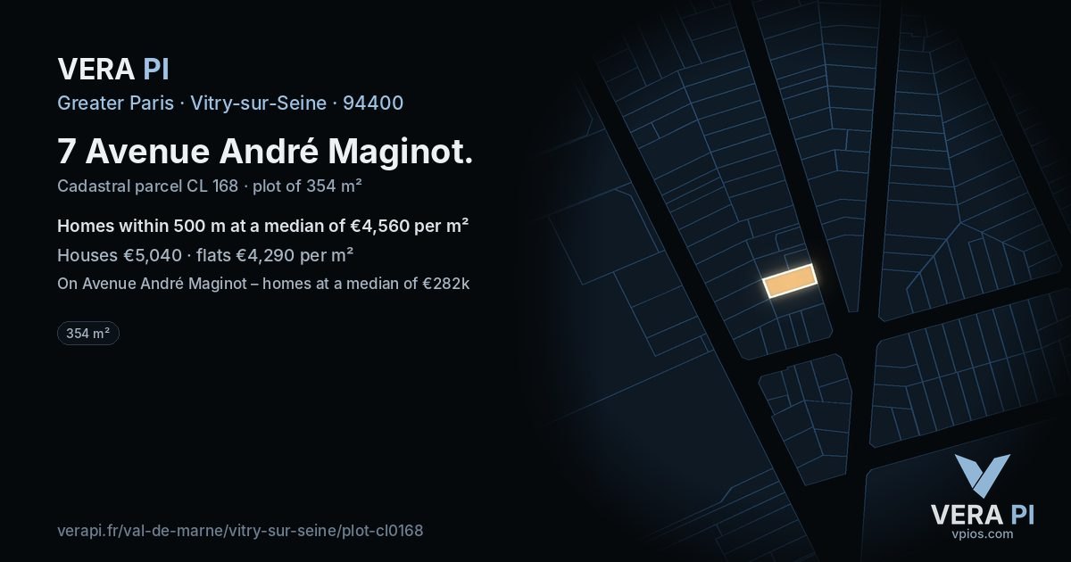 7 Avenue André Maginot, Vitry-sur-Seine at night – the plot lit, the parcels around coloured by the prices near them
