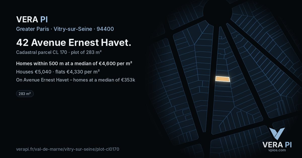42 Avenue Ernest Havet, Vitry-sur-Seine at night – the plot lit, the parcels around coloured by the prices near them
