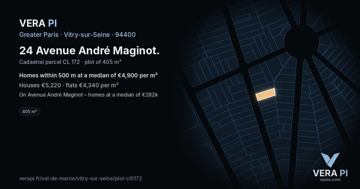 24 Avenue André Maginot, Vitry-sur-Seine at night – the plot lit, the parcels around coloured by the prices near them