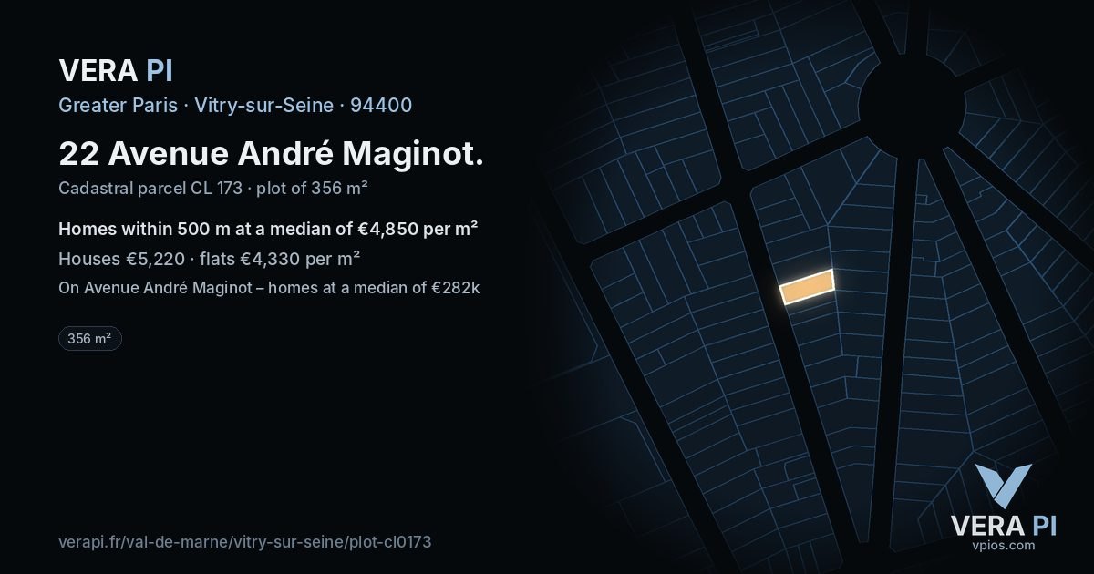 22 Avenue André Maginot, Vitry-sur-Seine at night – the plot lit, the parcels around coloured by the prices near them