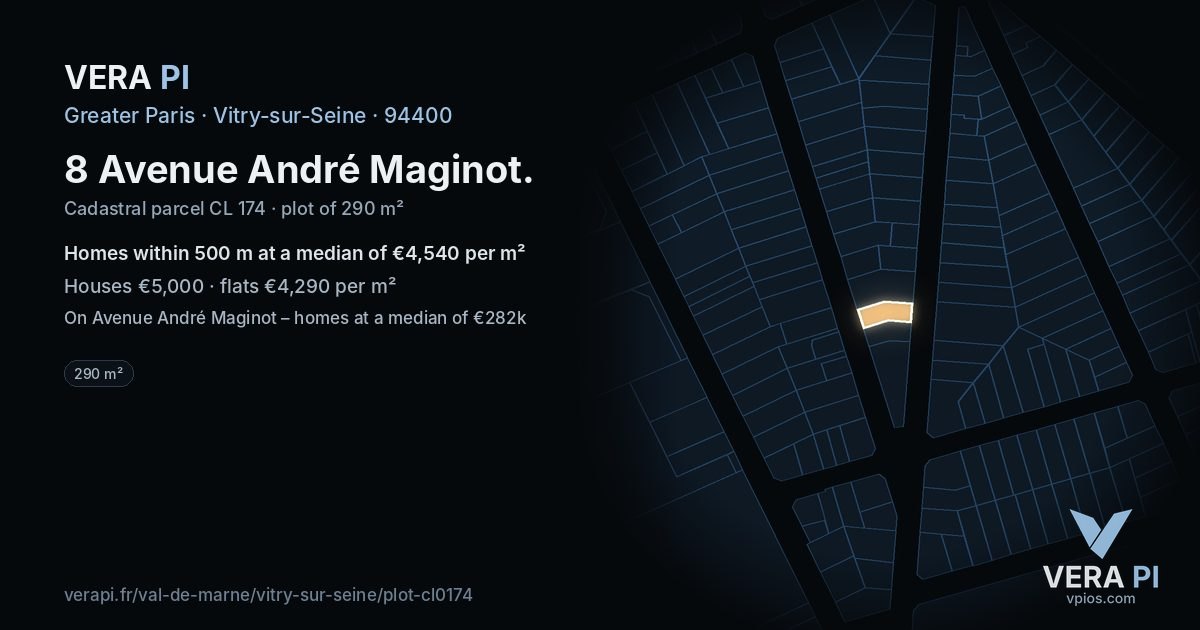 8 Avenue André Maginot, Vitry-sur-Seine at night – the plot lit, the parcels around coloured by the prices near them