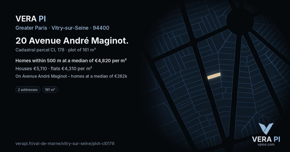 20 Avenue André Maginot, Vitry-sur-Seine at night – the plot lit, the parcels around coloured by the prices near them