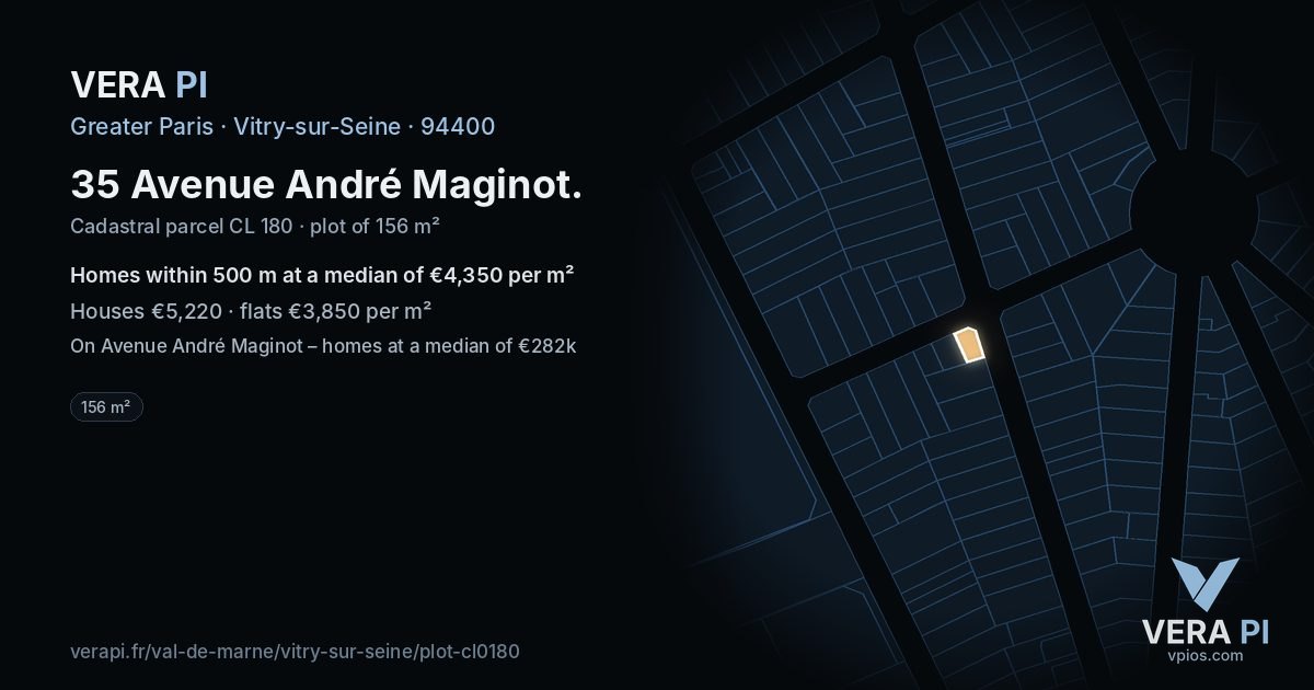 35 Avenue André Maginot, Vitry-sur-Seine at night – the plot lit, the parcels around coloured by the prices near them
