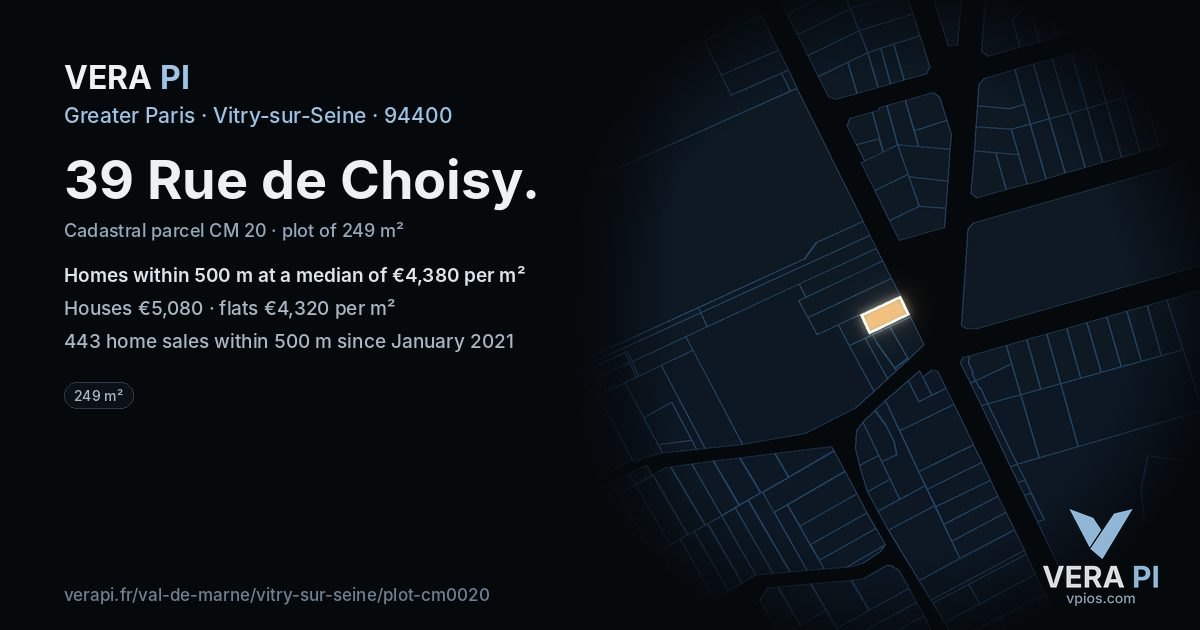 39 Rue de Choisy, Vitry-sur-Seine at night – the plot lit, the parcels around coloured by the prices near them