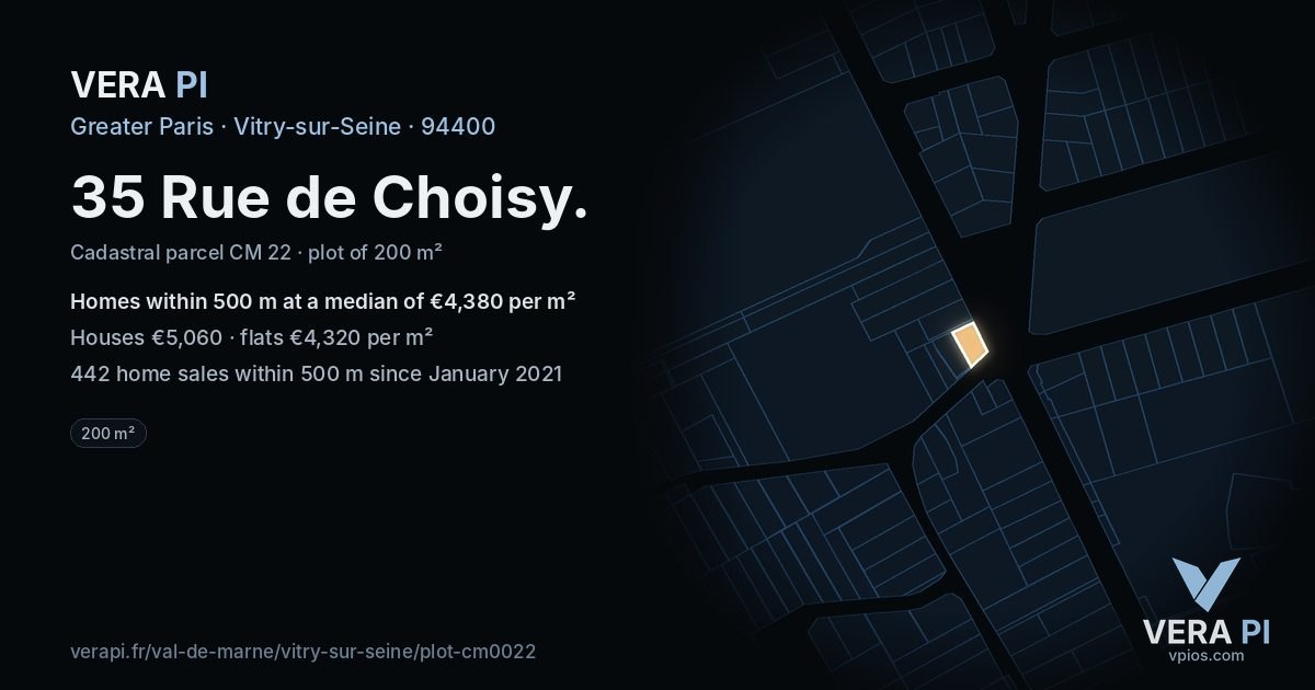 35 Rue de Choisy, Vitry-sur-Seine at night – the plot lit, the parcels around coloured by the prices near them