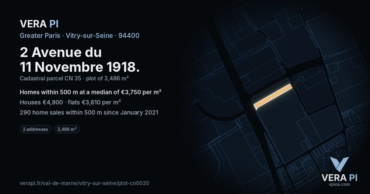 2 Avenue du 11 Novembre 1918, Vitry-sur-Seine at night – the plot lit, the parcels around coloured by the prices near them