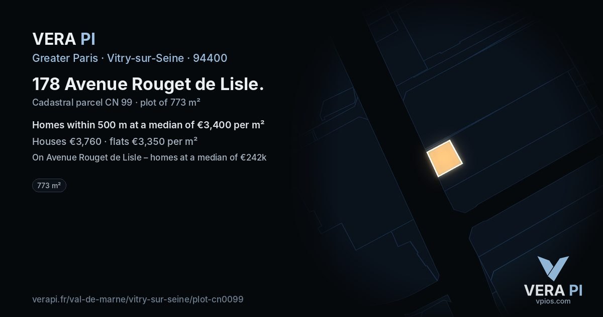 178 Avenue Rouget de Lisle, Vitry-sur-Seine at night – the plot lit, the parcels around coloured by the prices near them
