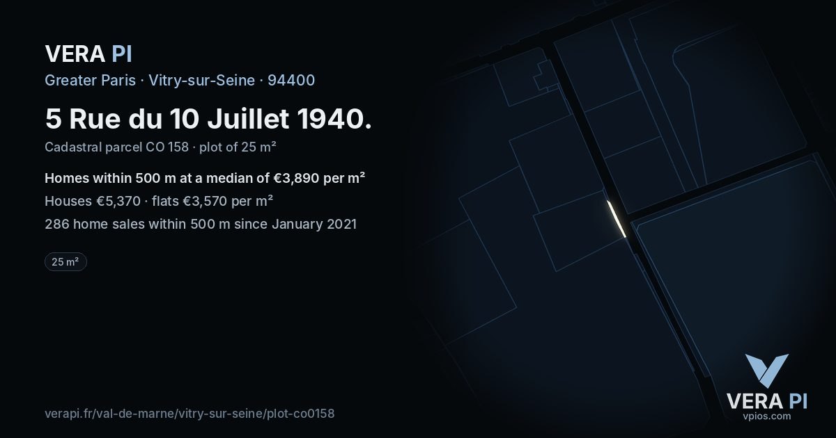 5 Rue du 10 Juillet 1940, Vitry-sur-Seine at night – the plot lit, the parcels around coloured by the prices near them