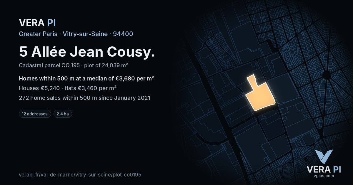 5 Allée Jean Cousy, Vitry-sur-Seine at night – the plot lit, the parcels around coloured by the prices near them