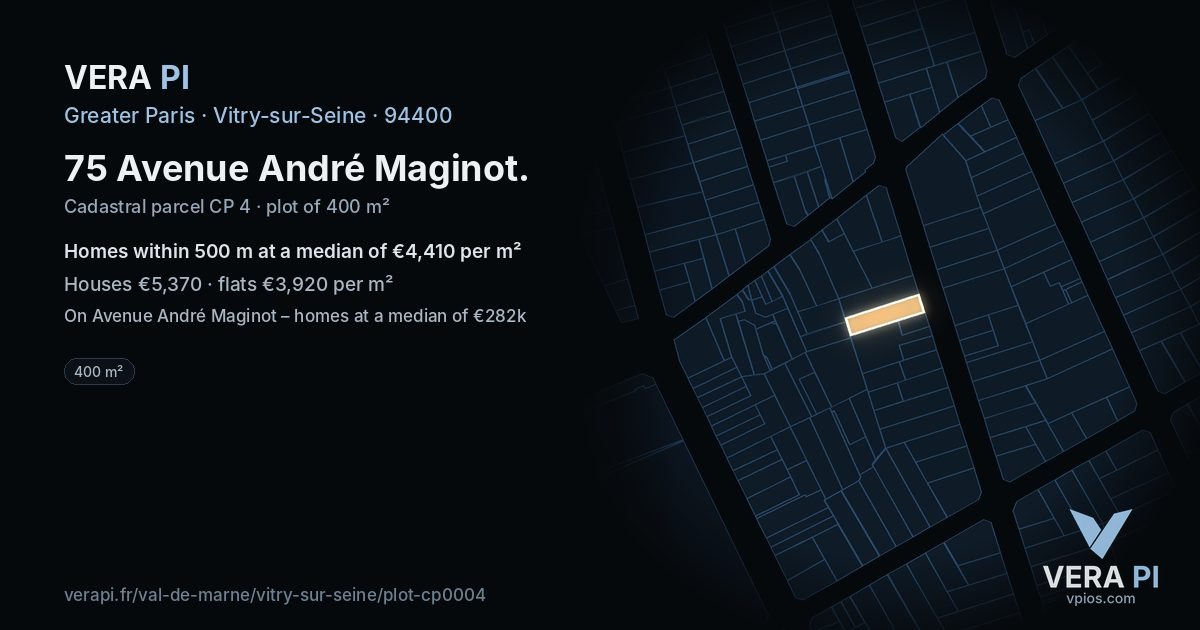 75 Avenue André Maginot, Vitry-sur-Seine at night – the plot lit, the parcels around coloured by the prices near them