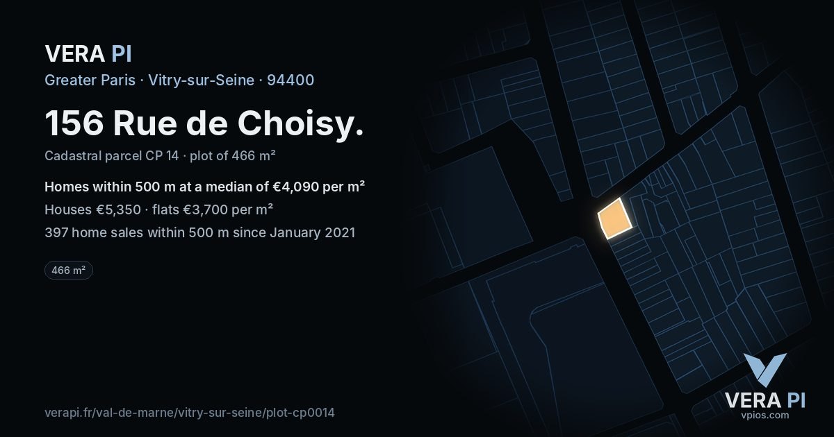 156 Rue de Choisy, Vitry-sur-Seine at night – the plot lit, the parcels around coloured by the prices near them