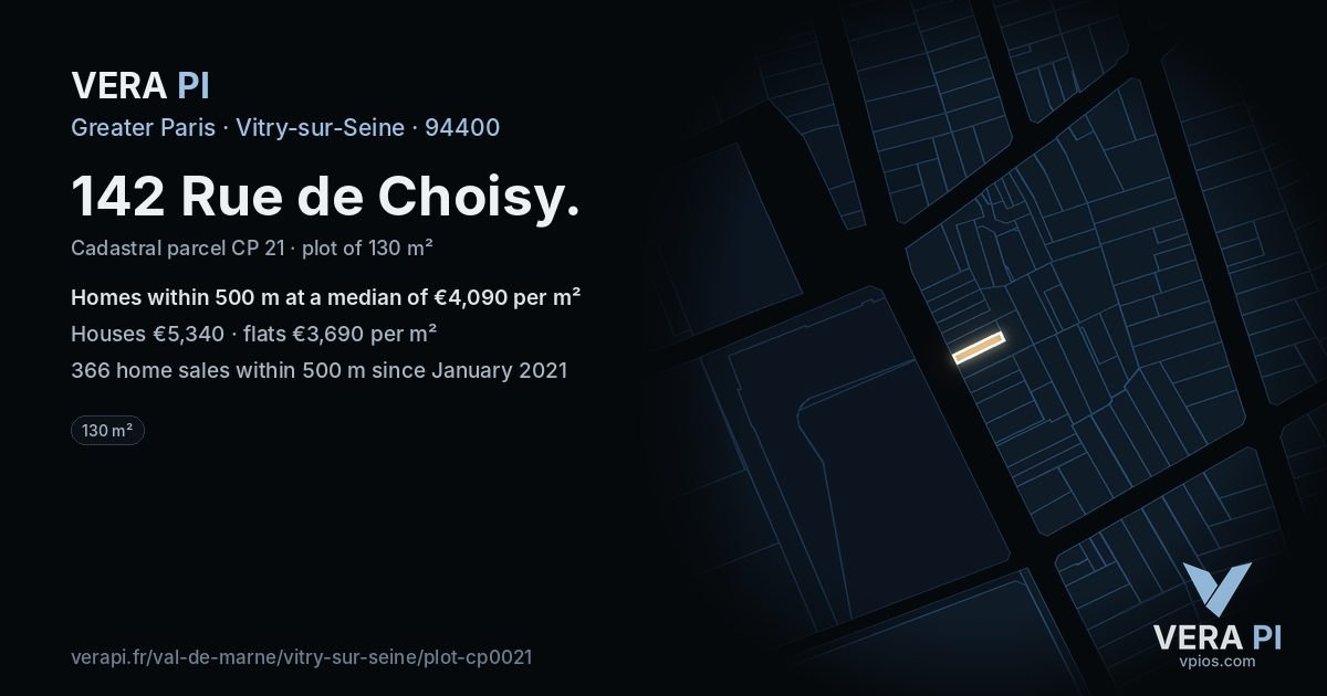 142 Rue de Choisy, Vitry-sur-Seine at night – the plot lit, the parcels around coloured by the prices near them